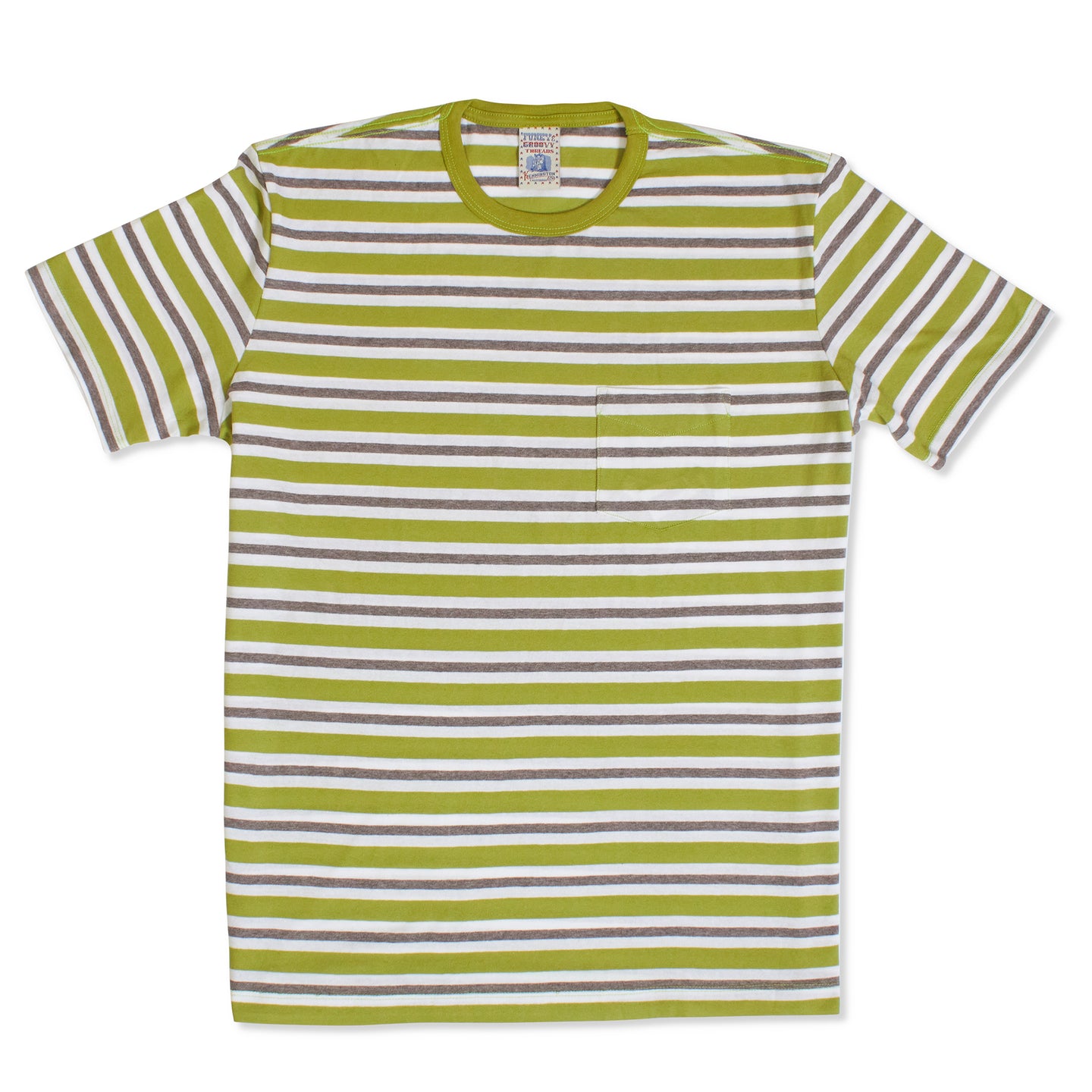 60's Recycled Vintage Surf Stripe Pocket Tee in Olive